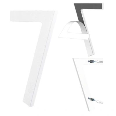 Immagine di Yafimea Numero civico esterno 15 cm bianco, Numeri civici adesivi o a vite, effetto galleggiante 3D, plastica resistente per parete cancello (7)