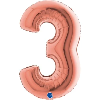 Immagine di Palloncino numerale maxi megaloon foil balloon mylar (1mt, 40&quot;) numero 3, rose gold