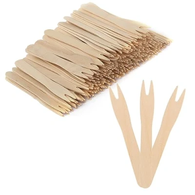 Immagine di 200 Pezzi Forchette di Legno per Patatine, 85mm in Legno, Naturale Posate Piccole Picnic Campeggio Feste Compleanni