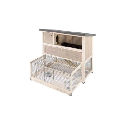Immagine di Ferplast Gabbia per Conigli RANCH 120 MAX Conigliera da Esterno in Legno FSC, Due piani, Piano terra Estraibile, Accessori inclusi, 115 x 67 h 106,5 cm.