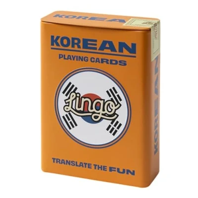 Immagine di Carte da gioco in scatola di latta, robusta custodia viaggio, set giochi per l&#039;apprendimento delle lingue Hangul con frasi utili, divertente mazzo flashcard coreane visive aumentare il