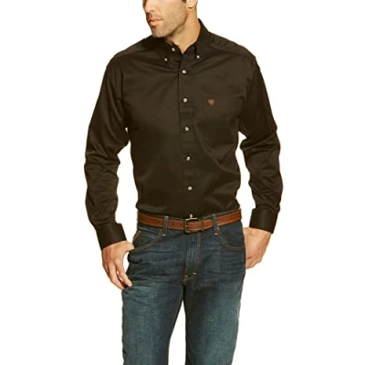 Immagine di Ariat Camicia Aderente in Twill Tinta Unita, Nero, L Uomo