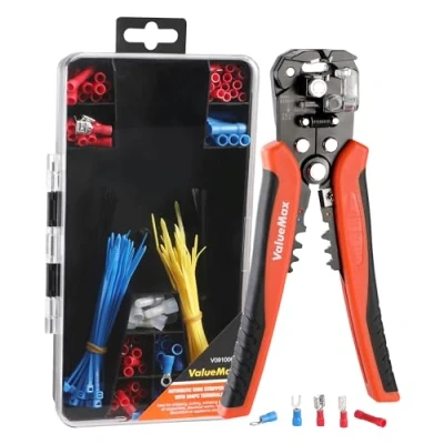 Immagine di ValueMax Spellafili Automatico, Set di Pinze Spelafili da 268 Pezzi, AWG 24 10 (0,2 6,0 mm²), Spellatura, Crimpatura e Taglio 3 in 1, con 150 Terminali Scatola Immagazzinaggio