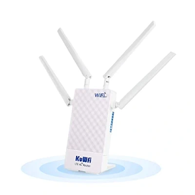 Immagine di KuWFi Router 4G Con Sim, 150 Mbps/Wireless fino a 300Mbps Slot Per Scheda SIM da Esterno Porte LAN/WAN, 4 Antenne Esterne Ad Alto Guadagno, Supporto10 Utenti