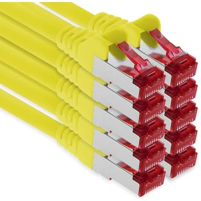 Immagine di 1aTTack.de 10x 1m cavo patch CAT6 S/FTP PIMF schermatura CAT.6 di rete RJ45 Ethernet DSL router LAN switch modem pannello giallo 10 pezzi