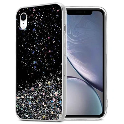 Immagine di Cadorabo Custodia compatibile con Apple iPhone XR in Nero glitter protettiva silicone TPU scintillanti Ultra Slim Back Cover Case