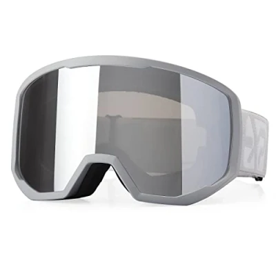 Immagine di occhiali da sci per uomo e donna, snowboard, neve OTG, 100% protezione UV, portatori di occhiali, anti nebbia, (grigio argento)