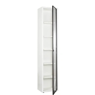 Immagine di Composad Libreria Alta della Linea DISEGNO Con 1 Anta in Vetro e 5 Ripiani Regolabili, Scaffale Colonna, (LxAxP) 44x217,50x35,70 cm, Colore Bianco Laccato, Studio, Soggiorno, Made Italy