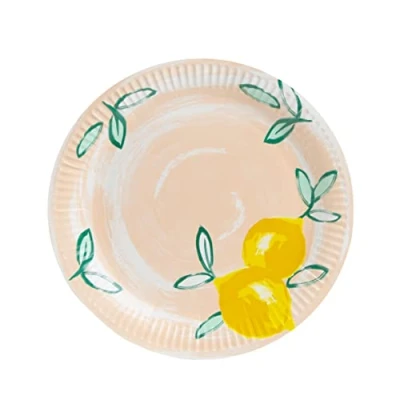 Immagine di Talking Tables Confezione da 12 piatti di carta agrumi limone Eco friendly, riciclabili e usa getta per feste estate, cene all&#039;aperto in giardino, picnic, barbecue, rosa