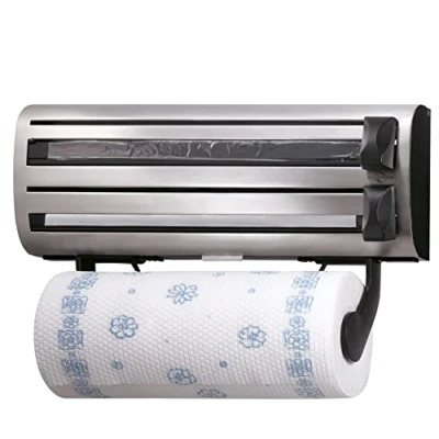 Immagine di Küchenprofi Portarotolo da parete TRIO, 38 x 16 9 cm, per 3 rotoli fino a max. 35 carta cucina, foglio di alluminio e pellicola trasparente, supporto regolabile rotolo lame