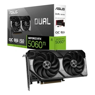 Immagine di Asus Dual NVIDIA GeForce RTX 5060 Ti 8GB GDDR7 OC Edition Scheda grafica (PCIe 5.0, DLSS 4, HDMI 2.1b, DisplayPort 2.5 Slot, Ventole assiali, Tecnologia 0dB, BIOS)