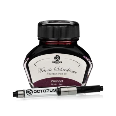 Immagine di Octopus Fluids Weinrot Inchiostro da scrittura incluso convertitore, per penna stilografica in bicchiere d&#039;inchiostro, calligrafia, Rosso 30ml