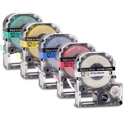 Immagine di 5x Labelwell 12mm x 8m Sostituzione Nastro Compatibile per LC 4WBN9 4LBP9 4RBP9 4YBW9 4GBP9 LabelWorks LW 300L C410 600P 500 900P 700 1000 Z700FK