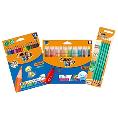 Immagine di BIC Back to School Set con 18 Penne per Colorare, Matite 8 in Grafite HB, Confezione da 3 set, Multicolore, 44