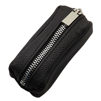 Immagine di Sacchetto chiave di pelle Handmade in UE nero diversi designs (Design 1 / Metallo Chiusura lampo)