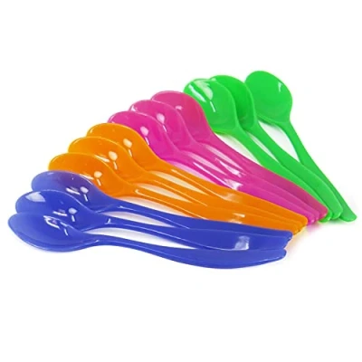 Immagine di COM FOUR® 12 cucchiai di plastica per uova da dessert riutilizzabili colorati senza BPA pappe, marmellate, salse posate 14 cm (12 pezzi)