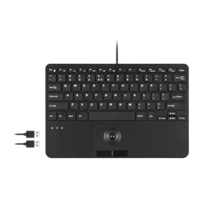 Immagine di Perixx PERIBOARD 526 US, Mini tastiera USB cablata con sfera rotante Tasti a forbice tipo X 11.18x7.17x1.1 pollici 2 hub incorporati Inglese US