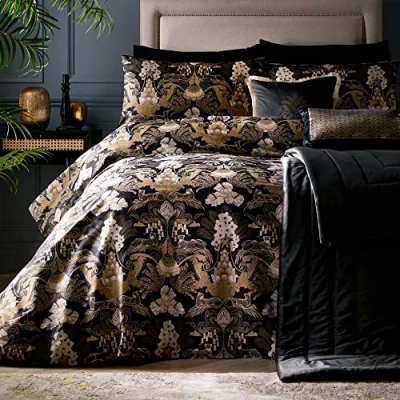 Immagine di Laurence Llewelyn Bowen Suburban Jungle Set copripiumino Super King Size in Nero/Oro