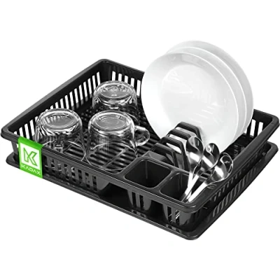 Immagine di KADAX Scolapiatti da Appoggio con Portaposate e Vaschetta Raccogligocce in Plastica, Cucina per Piatti Bicchieri (Antracite, 38 x 30 cm)
