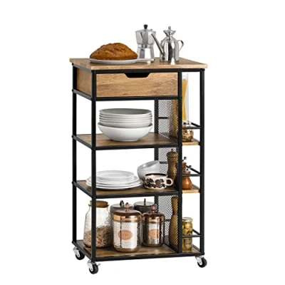 Immagine di SoBuy Carrello da portata con 6 ripiani e 1 cassetto laterale Carrellino cucina ruote FKW99 N