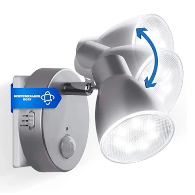 Immagine di Trango 2635 014 luce notturna con sensore LED *MILO* di movimento e funzione automatica in argento sicurezza diretta 230V lampada da parete, notturna, presa