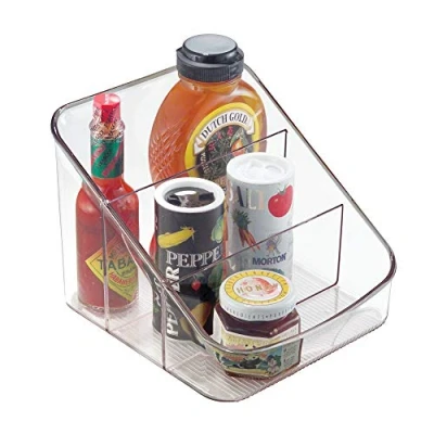 Immagine di iDesign Organizer cucina, Grande contenitore cucina in plastica con 3 scomparti, Scatola salvafreschezza ideale per confezioni e spezie, trasparente