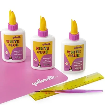 Immagine di qollorette Colla PVA per Set da Artigianato Bambini, Bianca Trasparente Carta Materiale Scolastico Craft Tappetino in Silicone 3 Pezzi Kit Bianca, Righello e Pennello