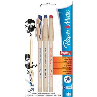 Immagine di PAPER MATE Replay Penna a sfera cancellabile con punta media, colori assortiti (confezione da 3)
