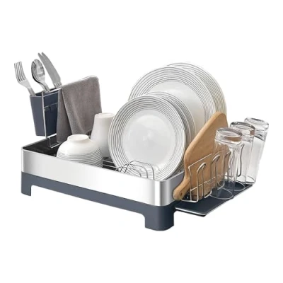 Immagine di Amig Scolapiatti Siba 51 x 32 24,6 cm Acciaio Inox e Plastica Colore Grigio con Vassoio di Sgocciolamento Supporto per Posate Capacità 10 Piatti 4 Bicchieri