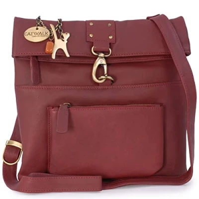 Immagine di Catwalk Collection Handbags Vera Pelle Borse a Tracolla/Borsa Mano/Messenger/Borsetta Donna Con Ciondolo Forma di Gatto Dispatch ROSSO