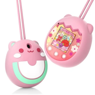 Immagine di custodia in silicone per Tamagotchi Pix Virtual Pet Game Machine, protettiva anti goccia con cordino le dita, di ricambio (rosa)