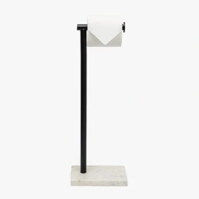 Immagine di ACL Porta rotolo di carta igienica da pavimento, moderno, autoportante, con base in marmo, supporto per (base marmo bianco, finitura nera)