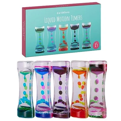 Immagine di THE TWIDDLERS 5 Clessidre con Movimento Liquido Ottimi Calmanti per Bambini, Perfetti Cronometrare il Tempo, Multicolore Clessidra Liquida, Ideale Giochi Sensoriali Autismo e Antistress