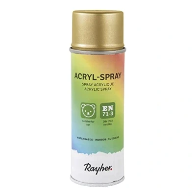 Immagine di Rayher 34145620 Smalto Spray Acrilico, Satinato, Bomboletta 200 ml, per Interni e Esterni, a Rapida Essicazione, Oro