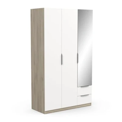 Immagine di Demeyere 391391 Armadietto Guardaroba con Specchio e Armadio Moderno a 3 Ante 2 cassetti 4 nicchie Colore Rovere Kronberg 119,4 x 51,1 203 cm, Legno ingegnerizzato, Grigio
