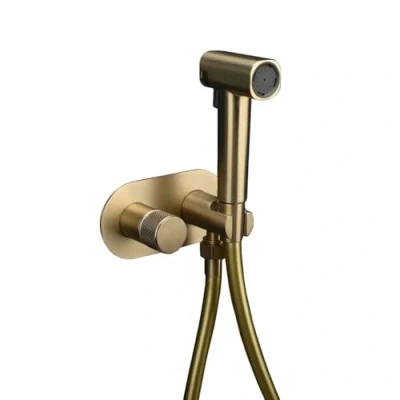 Immagine di Doccetta Bidet Per Wc Con Miscelatore Doccino E Doccia Lavandino Tutto In Rame Oro Spazzolato Interruttore Rotante