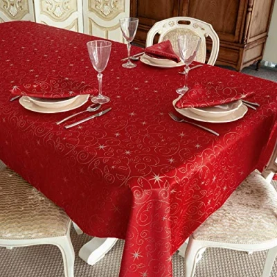 Immagine di BGEUROPE Tovaglia Antimacchia Rosso e Argento Ref. Christmas Stars 150cm x 400cm