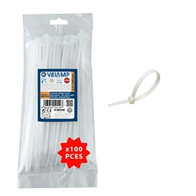 Immagine di VELAMP Fascette stringicavo Colore bianco 2,5 x 200mm Confezione 100pz Ideali per cablaggi elettrici
