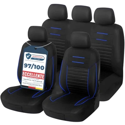Immagine di Upgrade4cars Coprisedili Auto Universale Nero Blu Set Copri sedile Universali per Anteriori e Posteriori