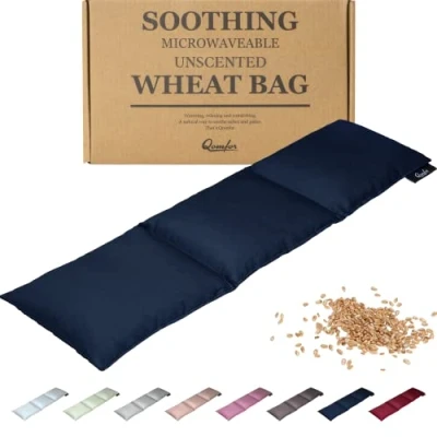 Immagine di Qomfor Cuscino Cervicale Riscaldante Caldo 46 x 12 cm Termico Microonde di Grano con Morbida Copertura in Cotone per Alleviare il Dolore Blu Scuro