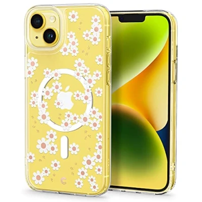 Immagine di CYRILL di Spigen Cecile Mag [Ricarica Magnetica] Cover Compatibile con iPhone 14 Plus 6.7&quot; (2022) Fiore Fiori Trasparente TPU Bumper Custodia Margherita Bianca