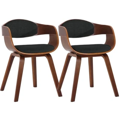 Immagine di CLP Set di 2 sedie retrò Kingston con rivestimento in tessuto e schienale avvolgente I Poltrone struttura legno, Colore:noce/nero, Colore del telaio:noce