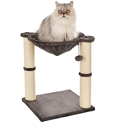 Immagine di Amazon Basics Albero per gatti con amaca e palo tiragraffi, 40,6 x 50,8 cm, grigio