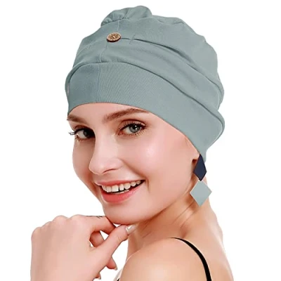Immagine di osvyo copricapo da donna in cotone chemo con cancro e perdita di capelli, cappello cotone, leggero, confezione sigillata, BLU CHIARO GRIGIO, Taglia unica