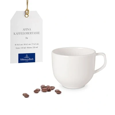 Immagine di Villeroy &amp; Boch tazza da caffè Afina in porcellana premium, per e tè, Made Germany, lavabile lavastoviglie adatta al microonde, impilabile, bianca