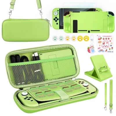 Immagine di Younik Pacchetto Accessori Switch, kit 17 in 1 per Ragazze Include Custodia Supporto Regolabile, Protettiva Console Switch e J Con (Verde)