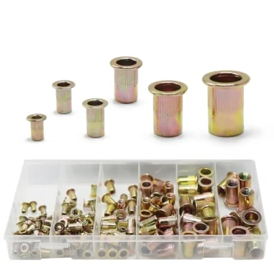 Immagine di CCLIFE 150 Pezzi Assortimento di Dado filettato per rivetto, in acciaio al carbonio, dadi filettati a testa piatta, M3 M4 M5 M6 M8 M10