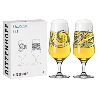 Immagine di Ritzenhoff 3471002 Bicchieri da birra 300 ml, set 2 pezzi, motivo n. 2, acqua, multicolore, made in Germany