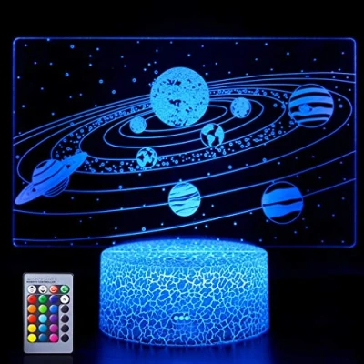 Immagine di Hoofun Sistema solare 3D luce notturna, lampada a forma di illusione spaziale, 16 colori che cambiano notturna LED per la camera dei bambini