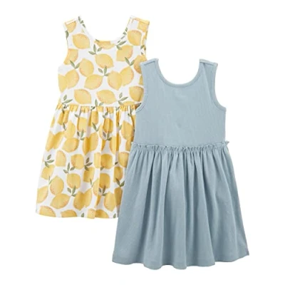 Immagine di Simple Joys by Carter&#039;s Set di abiti per tempo libero a maniche corte e senza Bimba, Pacco da 2, Azzurro Opaco/Bianco Limoni, 18 mesi